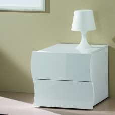 Ice High Gloss Bedside Cabinet With 2 Drawers In White - UK