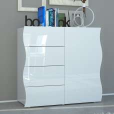 Ice High Gloss Sideboard With 1 Door 4 Drawers In White - UK