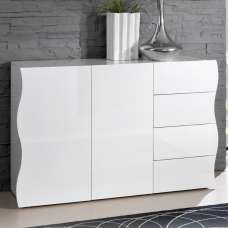 Ice High Gloss Sideboard With 2 Doors 4 Drawers In White - UK