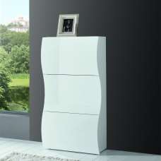 Ice High Shoe Storage Cabinet With 3 Flap Doors In White - UK