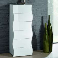 Ice Tall High Gloss Chest Of 6 Drawers In White - UK