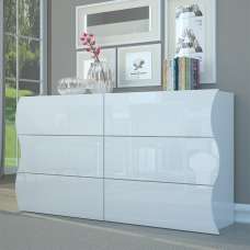 Ice Wide High Gloss Chest Of 6 Drawers In White - UK
