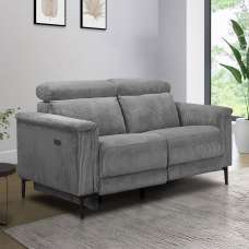 Ovaris Fabric Electric Recliner 2 Seater Sofa in Grey - UK