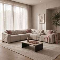 Ovaron Fabric Electric Recliner Corner Sofa in Beige - UK