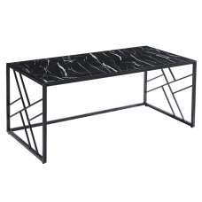 Ovid High Gloss Black Marble Effect Coffee Table With Black Frame - UK