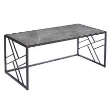 Ovid High Gloss Grey Marble Effect Coffee Table With Black Frame - UK