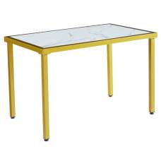 Ovid High Gloss White Marble Effect Dining Table With Gold Frame - UK