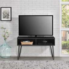 Ojai Wooden TV Stand With Black Legs In Black Oak - UK