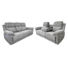 Owenton Fabric Electric Recliner 3+2 Seater Sofa Set In Grey - UK