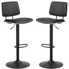 Oxford Black Oak PU Leather Bar Stools With Steel Base In Pair - UK