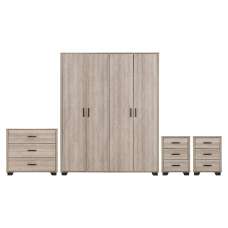 Oxnard Wooden Bedroom Furniture Set With 4 Doors In Light Oak - UK
