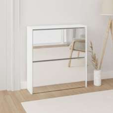 Ozark Mirrored High Gloss Shoe Cabinet With 2 Flaps In White - UK