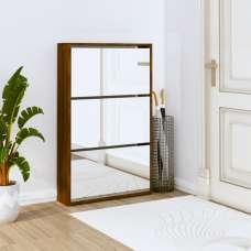 Ozark Mirrored Shoe Cabinet With 3 Flaps In Brown Oak - UK