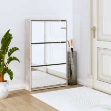 Ozark Mirrored Shoe Cabinet With 3 Flaps In Concrete Effect - UK