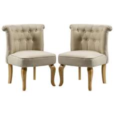 Pacari Beige Fabric Dining Chairs With Wooden Legs In Pair - UK