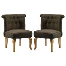 Pacari Brown Fabric Dining Chairs With Wooden Legs In Pair - UK