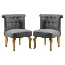 Pacari Grey Fabric Dining Chairs With Wooden Legs In Pair - UK