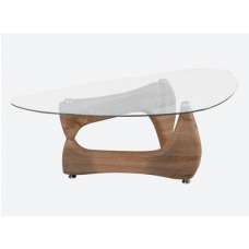 Pacari Clear Glass Coffee Table With Natural Wooden Base - UK