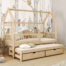Pago Trundle Wooden Single Bed In Pine With Bonnell Mattress - UK