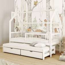 Paige Wooden Day Bed With Bonnell Mattress And Trundle In White - UK