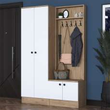 Palero Wooden Hallway Furniture with Coat Rack in White and Walnut - UK