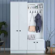 Palero Wooden Hallway Furniture with Coat Rack in White - UK