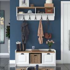 Palero Wooden Shoe Storage Cabinet Coat Rack in White Walnut - UK