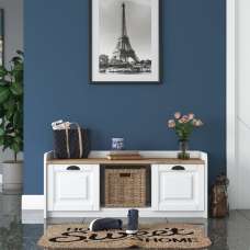 Palero Wooden Shoe Storage Cabinet with Bench in White and Walnut - UK