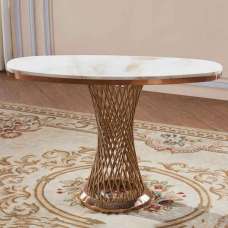 Palila Natural Stone Marble Effect Console Table with Stainless Steel Base - UK