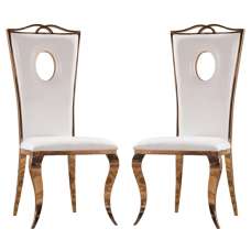 Palila White PU Dining Chairs With Rose Gold Legs In Pair - UK