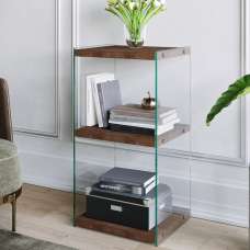Palladio Walnut Pine Solid Wood Side Table with Glass Frame - UK
