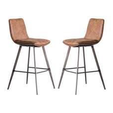 Palmar Brown Faux Leather Bar Stools With Metal Legs In Pair - UK