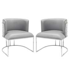Palmer Grey Faux Leather Dining Chairs With Silver Frame In Pair - UK