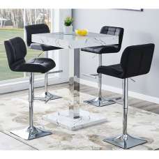 Topaz Vida Marble Effect Gloss Bar Table 4 Candid Black Stools - UK