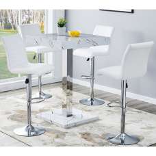 Topaz Vida Marble Effect Gloss Bar Table 4 Ripple White Stools - UK