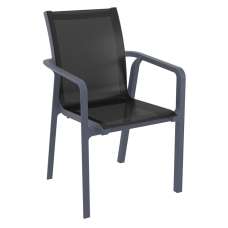 Palmetto Fabric Outdoor Armchair In Dark Grey And Black - UK