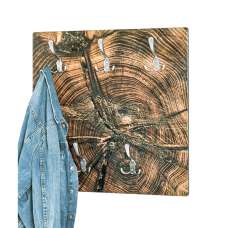 Palos Wooden Wall Hung 5 Hooks Coat Rack In End Grain Print - UK