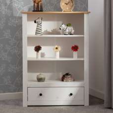 Pavia Bookcase With 1 Drawer In White And Natural Wax - UK