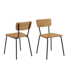 Paoli Oak Wooden Dining Chairs With Black Legs In Pair - UK