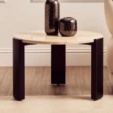 Paramus Small Cream Marble Top Coffee Table With Wooden Legs - UK