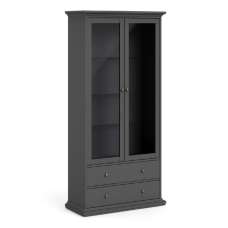 Parayo Wooden Display Cabinet With 2 Doors 2 Drawers In Grey - UK