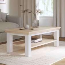 Parenzo Rectangular Wooden Coffee Table in White and Riva Oak - UK