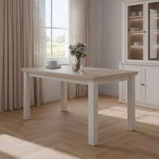 Parenzo Rectangular Wooden Dining Table in White and Riva Oak - UK