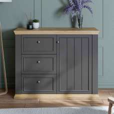 Parenzo Wooden Sideboard with 1 Door 3 Drawers in Wolfram Grey and Mauvella Oak - UK