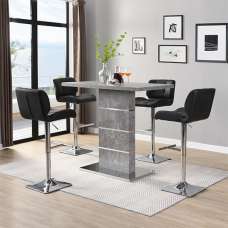 Parini Concrete Effect Bar Table With 4 Candid Black Stools - UK