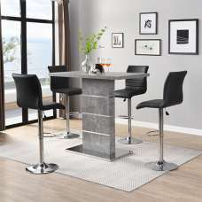 Parini Concrete Effect Bar Table With 4 Ripple Black Stools - UK