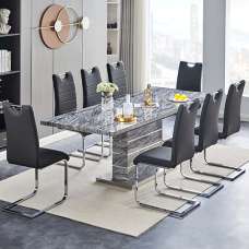 Parini Large Extending Melange Dining Table 8 Petra Black Chairs - UK