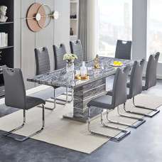 Parini Large Extending Melange Dining Table 8 Petra Grey Chairs - UK