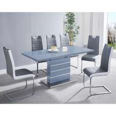 Parini Extending Grey Gloss Dining Table 6 Petra Grey White Chairs - UK