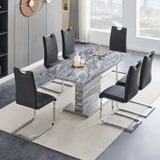 Parini Small Extending Melange Dining Table 6 Petra Black Chairs - UK